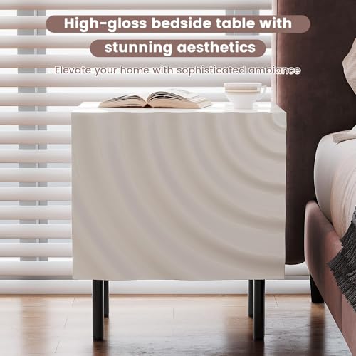 Nightstand, Unique Design Modern Side Table, Small Bedside Accent Table with Storage and 4 Metal Legs for Bedroom,Living Room and Small Spaces