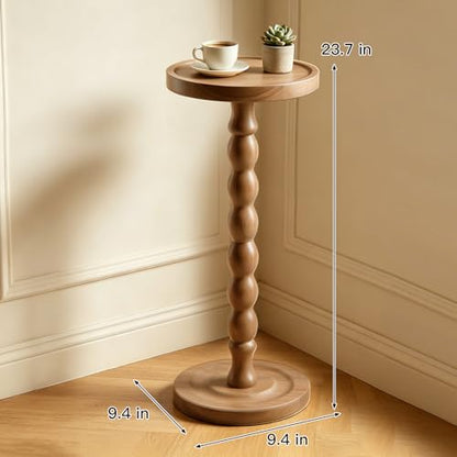 Round Side Table, Small End Table for Small Spaces with Solid Wood Leg, Accent Nightstand, Coffee Table for Living Room, Bedroom, Conference Room, Hallway, Home Office, Light Walnut - color: Light Walnut