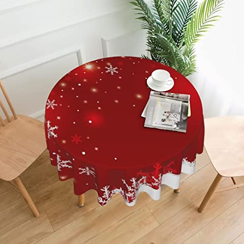 BETGINY Merry Christmas Tablecloth 60 Inch Round Winter Red White Snowflakes Table Cloth Dust-Proof Wrinkle Resistant Rustic Tablecloth for Holiday Party Dining - color: Red Christmas, size: 60" (Round)