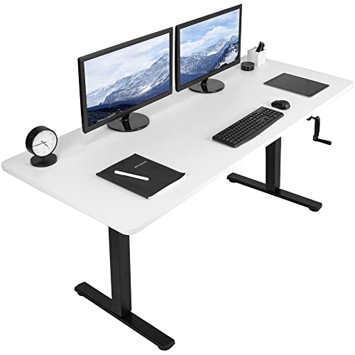 VIVO Manual Height Adjustable 71 x 30 inch Stand Up Desk, White Table Top, Black Frame, Standing Workstation with Foldable Handle, DESK-KIT-MB7W - color: White Top / Black Frame, size: 71" x 30"