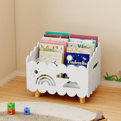 Wood Kids Bookshelf, Montessori Bookshelf, With 2 Adjustable Dividers, Suitable Kids Rooms, Nursery & Classroom, Kids Bookshelf And Toy Storage, Toddler Book Rack, Nursery Book Shelves, Kids Bookcase - color: White(stationary)