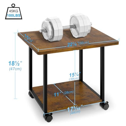 MARTY 22"x15.75" Large Printer Stand Under Desk, Rolling Cart Printer Table | 2 Tier Rolling Printer Cart with Wheels, Storage Shelf, Fit Printer/Fax/3d/Scanner, For Home Office Dorms, Heavy Duty, Brown - color: Rustic Brown