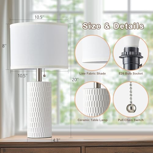 Reaketon 20" Modern Ceramic Table Lamps for Bedroom Set of 2, Small Table Lamps for Night Stands, Living Room, Home Office and Hallways, White - color: White