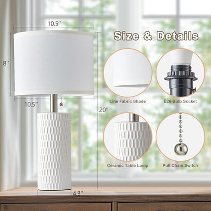 Reaketon 20" Modern Ceramic Table Lamps for Bedroom Set of 2, Small Table Lamps for Night Stands, Living Room, Home Office and Hallways, White - color: White