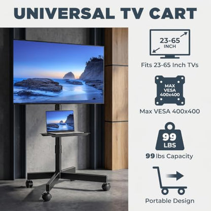 Mobile TV Stand with Tilt & Rolling Wheels, Fits 23–65 Inch LED LCD TVs, Portable TV Cart with Adjustable Media Shelf, Holds 99 lbs (Max VESA 400x400mm) for Living Room, Bedroom, Office - size: Style 4 15"D x 17"W x 57.7"H