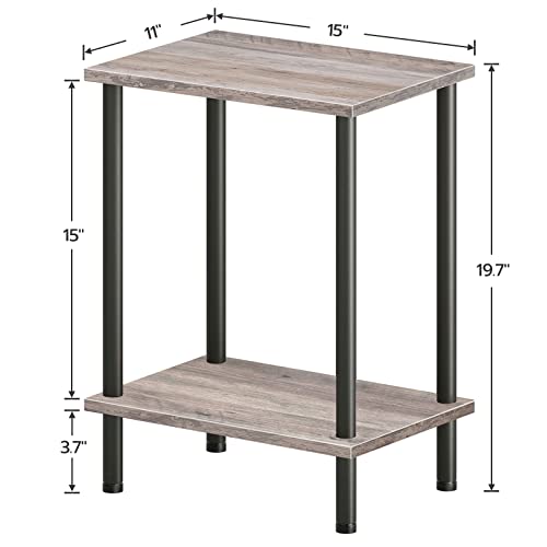 HOOBRO End Tables Set of 2, Small Side Table, Nightstand with 2-Layer Storage Shelves, Sofa Table for Small Spaces, Living Room, Bedroom, Stable Frame, Easy Assembly, Greige and Black BG09BZP201 - color: Greige + Black