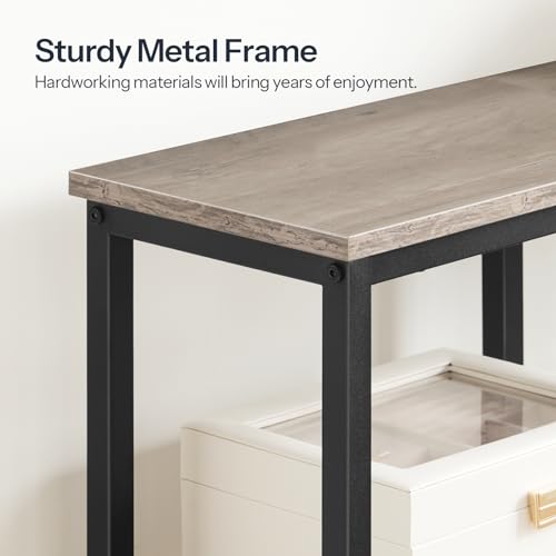 HOOBRO Narrow Console Table, Sofa Table, 4-Tier Industrial Entryway Table with Metal Mesh Shelf, Hallway Table with Adjustable Feet, for Entryway, Living Room, Hallway, Greige and Black BG79XG01 - color: Greige + Black