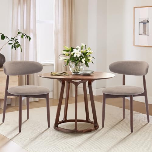 COLAMY Wooden Dining Chairs Set of 2, Modern Fabric Upholstered Dining Room Chair, Farmhouse Kitchen Chair with Foot Pegs, Camel - color: Camel, size: Set of 2