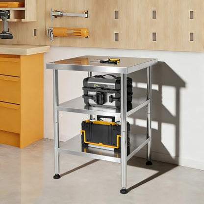 24"x24"x35" 3-Tier Industrial Work Table, Heavy Duty Stainless Steel Workstation with Adjustable Shelves, 470 lbs Top Load, 4 Swivel Casters and Leveling Feet for Restaurant or Home Use - size: 24x24x35 Inches