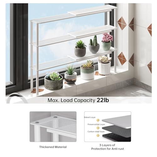 Expandable Window Shelf for Plants Kitchen Sink Organizer Stackable Narrow Shelves Kitchen Countertop Holder Mesh Design (2, White)