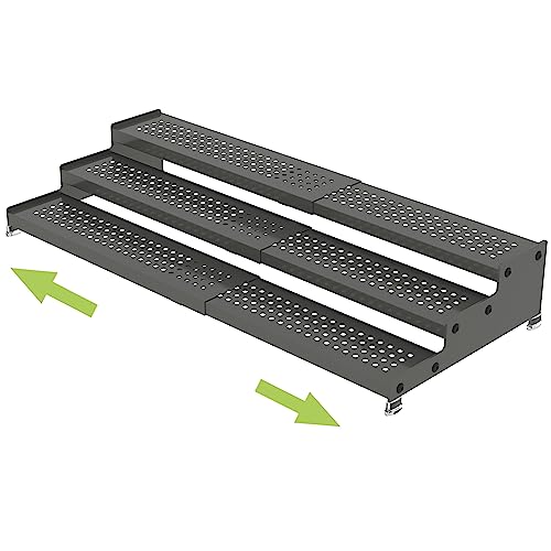 Jojocross Metal Spice Rack Organizer for Cabinet, 3 Tier Expandable Spice Storage Shelf, Great for Kitchen Cabinets, Cupboard,Pantry and Countertop More,Metal Plate with Hole(1PACK/Gun-Grey) - color: Gun Grey, size: 1 Pack, 9.45" D x 12.8" ~ 24" L x 3.56"