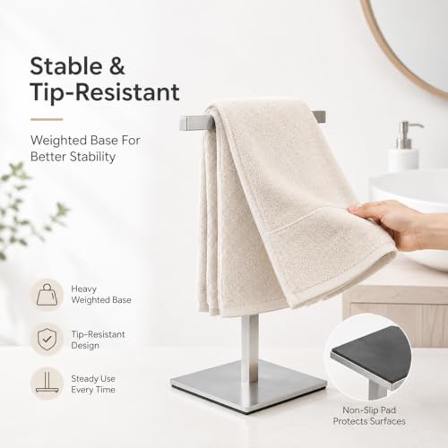 Bathroom Hand Towel Holder Stand，T-Shape Hand Towel Holder Stand SUS304 Stainless Steel for Bathroom，Kitchen or Vanity Countertop - color: Square Silver