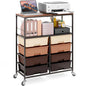 Rolling cart with 8 drawers,Storage drawer cart with wooden tabletop,Lockable wheels organizer for homeschool, arts & crafts, classroom, office & creative spaces (Brown) - color: Brown