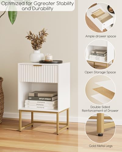 Masupu White Nightstand, Fluted Night Stand, Wood Bedside Table with Storage Drawer, Modern Side End Table for Bedroom, White - color: Flutted-white