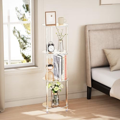 Clear Round Acrylic Side Table for Small Spaces, 11.81" L x 11.81" W x 38.7" H, 4 Tier Small Modern Drink End Table Nightstand, Minimalist Bedside Table for Living Room, Bedroom, Bathroom - size: 4 Tier 1-Pack (38.7"H)