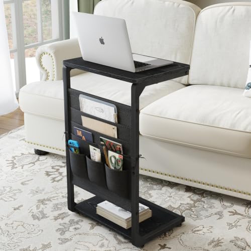 Black TV Tray, Small Sofa Side Table Trays TV Tables for Eating Couch Stand | Couch Table that Slide Under Laptop C Shaped End Snack Food Breakfast Drink Over Dinner Recliner Chair Living Room ET-P-BKW1 - color: Black