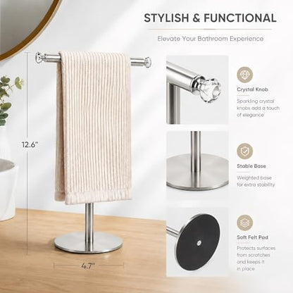 Songtec Hand Towel Holder Stand with Crystal knobs, Fingertip Towel Rack, Rust-Proof Accessories Jewelry Stand - Brushed Nickel - color: Brushed Nickel