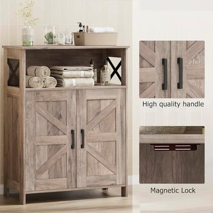 Homhedy Farmhouse Bathroom Storage Cabinet with 2 Doors, Toilet Paper Cabinet with Adjustable Shelf, Small Bathroom Cabinet for Kitchen/Laundry/Living Room, 11.8 x 23.6 x 31.5 Inches, Greige - color: Greige