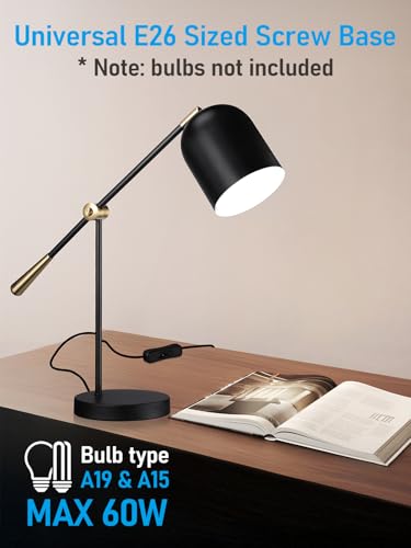 TORCHSTAR Adjustable Desk Lamp Aesthetic, AC 110-120V, Swing Arm Task Desk Lamp, Max 60W, E26 Base, Bulb Not Included, Metal Decor Desktop Lamp with On/Off Switch, for Work, Study, Home Office, Black