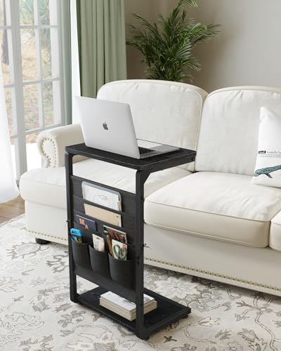 Couch End Tables Set of 2 Pack TV Trays, Black Small Side Table Sofa Tray Wood Pedestal TV Trays for Eating on Couch, Tables that Slide Under, Dinner Food Snack C Shaped Stands Living Room ET-P-BKW2 - color: Black