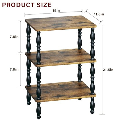 Side Table, 3-Tier Small End Table, Modern Oval Night Stand Accent Table for Living Room, Bedroom, Rustic Brown