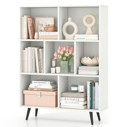 Tangkula 7-Cube Bookcase, Modern Storage Bookshelf with 4 Tapered Metal Legs & 2 Anti-Tip Kit, Freestanding Display Rack for Living Room, Study Room (White, 7-Cube) - size: Standard 7-Cube