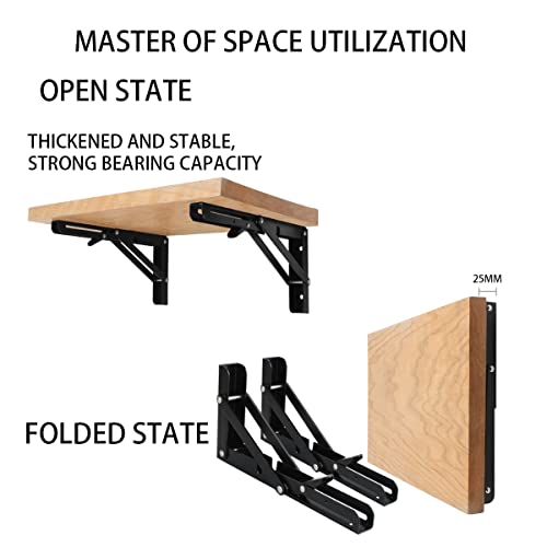 Black Folding Shelf Brackets Max. Load 220 lb, Heavy Duty DIY Wall Mounted Shelf Bracket Space Saving for Table Work Bench (14 INCH-2PCS) - size: 14 INCH-2PCS