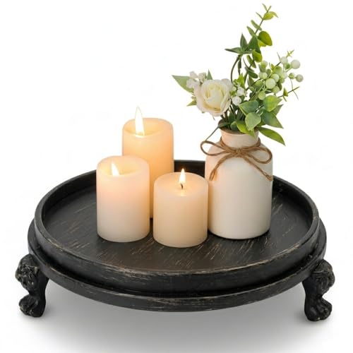 Vintage Black Decorative Tray, 11.8-Inch Round Serving Tray with Claw Feet, Decorative Coffee Table Tray for Dining Room, Entryway, Living Room - color: Vintage Black