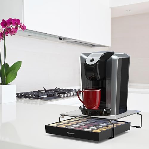 Deco Brothers Tempered Glass K-Cup Holder Drawer for 36 Coffee Pods, Black - color: Black with Glass Top, size: 36 Capsules