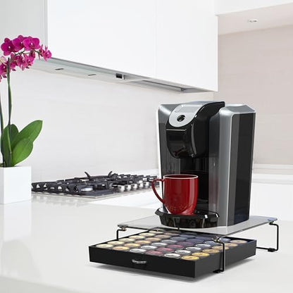 Deco Brothers Tempered Glass K-Cup Holder Drawer for 36 Coffee Pods, Black - color: Black with Glass Top, size: 36 Capsules