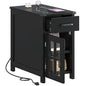 VVFLU Farmhouse End Table with Charging Station and 1 Storage Cabinet, 1 Drawer, Black Wood Nightstand Narrow, Skinny Side Table, Slim Bedside Table, Small Nightstand for Bedroom, Living Room, Sofa - color: Black/Glass