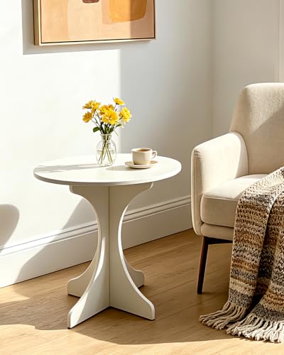 24in White Round Side Table, Modern Minimalist Accent End Table with Curved Tripod Base, Compact Round Sofa Side Table, Easy Assembly Nightstand for Living Room Bedroom Balcony Small Spaces - color: White-x