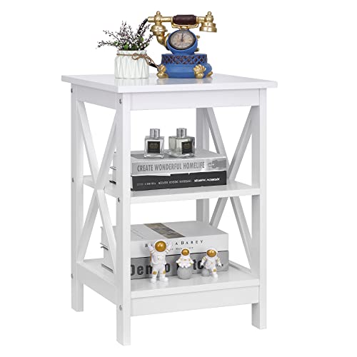 Nouva Side Table - Square Small End Table w/Storage Shelf, Tall Nightstand w/X-Design for Living Room Bedroom Office Bathroom,White - color: White