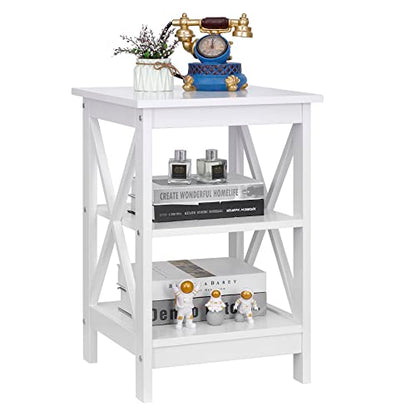 Nouva Side Table - Square Small End Table w/Storage Shelf, Tall Nightstand w/X-Design for Living Room Bedroom Office Bathroom,White - color: White