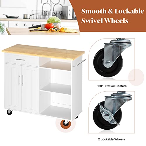 SUNLEI Kitchen Island on Wheels with Storage Cabinet & Drawer, 42" Multifunction Kitchen Cart Cabinet with Shelves, Cart Handle for Towel Rack or Free Mobility, Portable Islands for Kitchen(White) - size: 42-IN