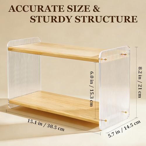 2-Tier Coffee Station Organizer, Acrylic & Pine Wood Mug Holder for Coffee Bar & Matcha Station, Easy-to-Clean Countertop Shelf, Modern Minimalist Design