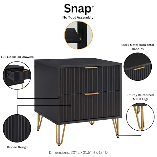 20" Sturdy Metal Legs Small Nightstand, Modern Nightstand with Textured Drawers, Storage Cabinet for Indoor Home use, Black - color: Black