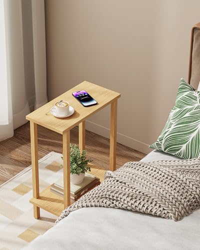 TUTOTAK Small Side Table, Narrow End Table, Skinny Sofa Table, Slim Nightstand, Couch Table, Living Room, Bed Room, Natural TB01BN062 - color: Natural, size: 2-Tier（7.9"D x 15.8"W x 22.5"H）