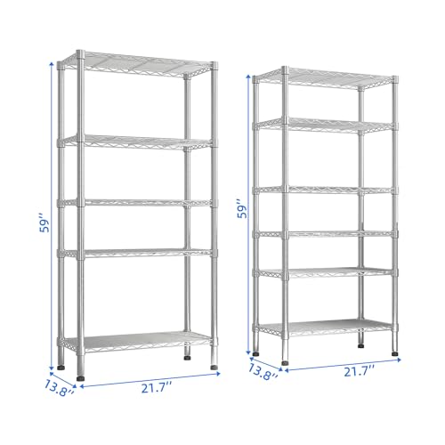 5-Tier Wire Shelving Unit, Adjustable Heavy Duty Storage Rack with Leveling Feet, Freestanding Metal Shelves, for Garage Kitchen, Chrome - color: Chrome, 4 Tier-62.9"