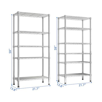 5-Tier Wire Shelving Unit, Adjustable Heavy Duty Storage Rack with Leveling Feet, Freestanding Metal Shelves, for Garage Kitchen, Chrome - color: Chrome, 4 Tier-62.9"