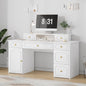 Catrimown White Desk with 7 Drawers, 54 Inch Computer Desk with Cabinet for Work Writing Study, Vanity Desk with Golden Handle for Girls, Bedroom - color: White