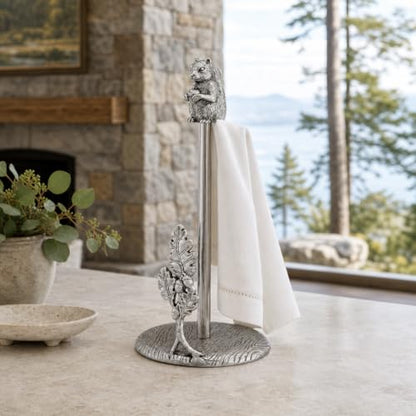 Arthur Court Squirrel Paper Towel Holder - Decorative Aluminum Kitchen Towel Stand - 15 Inch Tall - size: Squirrel