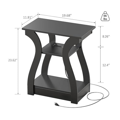 FROMJBEST End Tables Living Room with Charging Station, Black Side Tble | Side Table Living Room, with USB Ports and Outlets, Nightstand for Bedroom, 3-Tier Storage Shelf, Bedside Table - color: Black