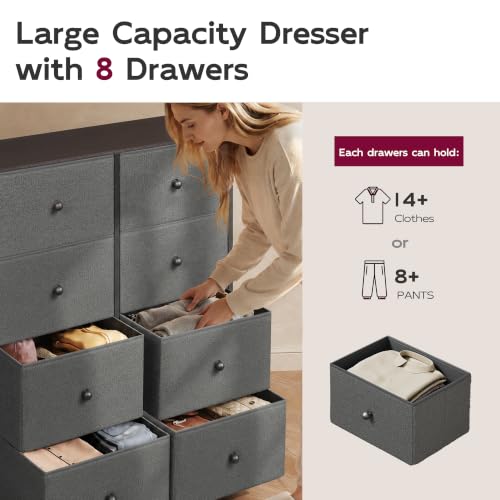 WLIVE Bouclé Fabric Dresser for Bedroom, 8 Drawer Storage Tower, Grey | Premium Bouclé Fabric Tall Dresser, Storage Tower with Open Shelf,Easy Assembly Dresser - color: Grey, style: Raised Shelves