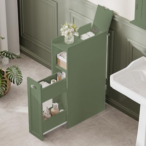 ChooChoo Slim Bathroom Storage Cabinet, Small Narrow Storage Organizer with Slide Out Drawers, Freestanding Toilet Paper Holder, Bathroom Cabinet for Small Places, Green - color: Green