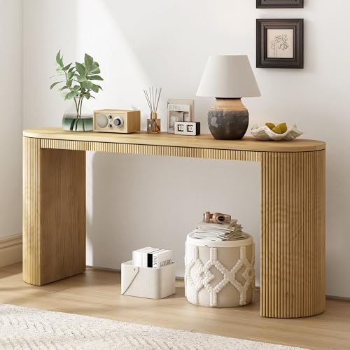 59.2-Inch Console Table for Entryway, Modern Hallway Table with Unique Vertical Stripe Design, for Living Room and Study (Natural-01) - color: Natural-01