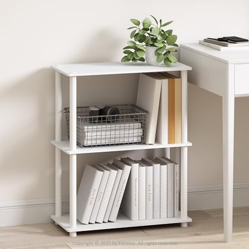 Furinno Turn-N-Tube Book Shelf, 3-Tier Bookshelf, Bookcase with Multipurpose Compact Display Rack, 11.6 x 23.6 x 29.6, for Living Room, Bedroom, Home Office, White/White - color: White, size: 3-Tier, Round Tubes