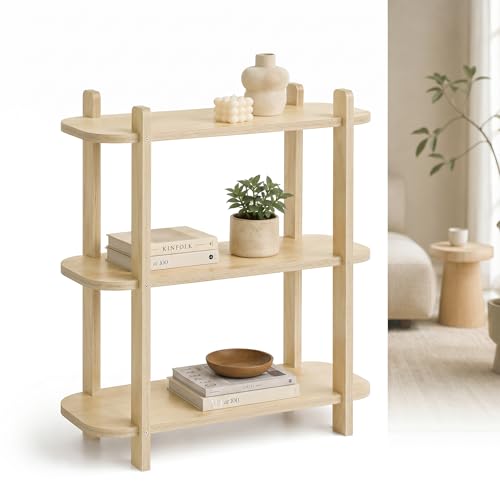 Bookshelf, Wood Shelf Bookcase, Book Shelf 3-Tier, Natural | Modern Open Bookshelf, Freestanding Storage Shelf Organizer, Display Shelf Shelving Unit for Living Room, Bedroom, Office - size: 3-Tier