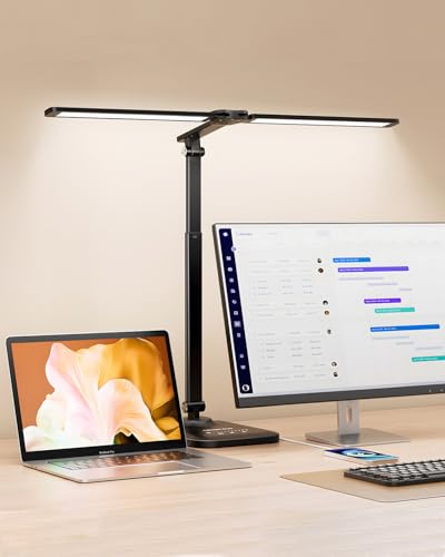 CHARYJOD LED Desk Lamp for Office Home, Height Adjustable Architect Desk Light with USB Adapter, Stepless Dimming Desk Lamp Light for Reading, Study, Workbench - color: Black