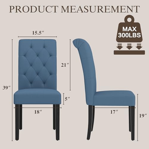 LSSBOUGHT Upholstered Dining Chairs Set of 2,Tufted Parsons Kitchen Chair with Solid Wood Legs, Modern Towel Fabric Side Chair for Dining Room/Restaurant(2pcs,Blue) - color: Blue-fabric, size: Set of 2